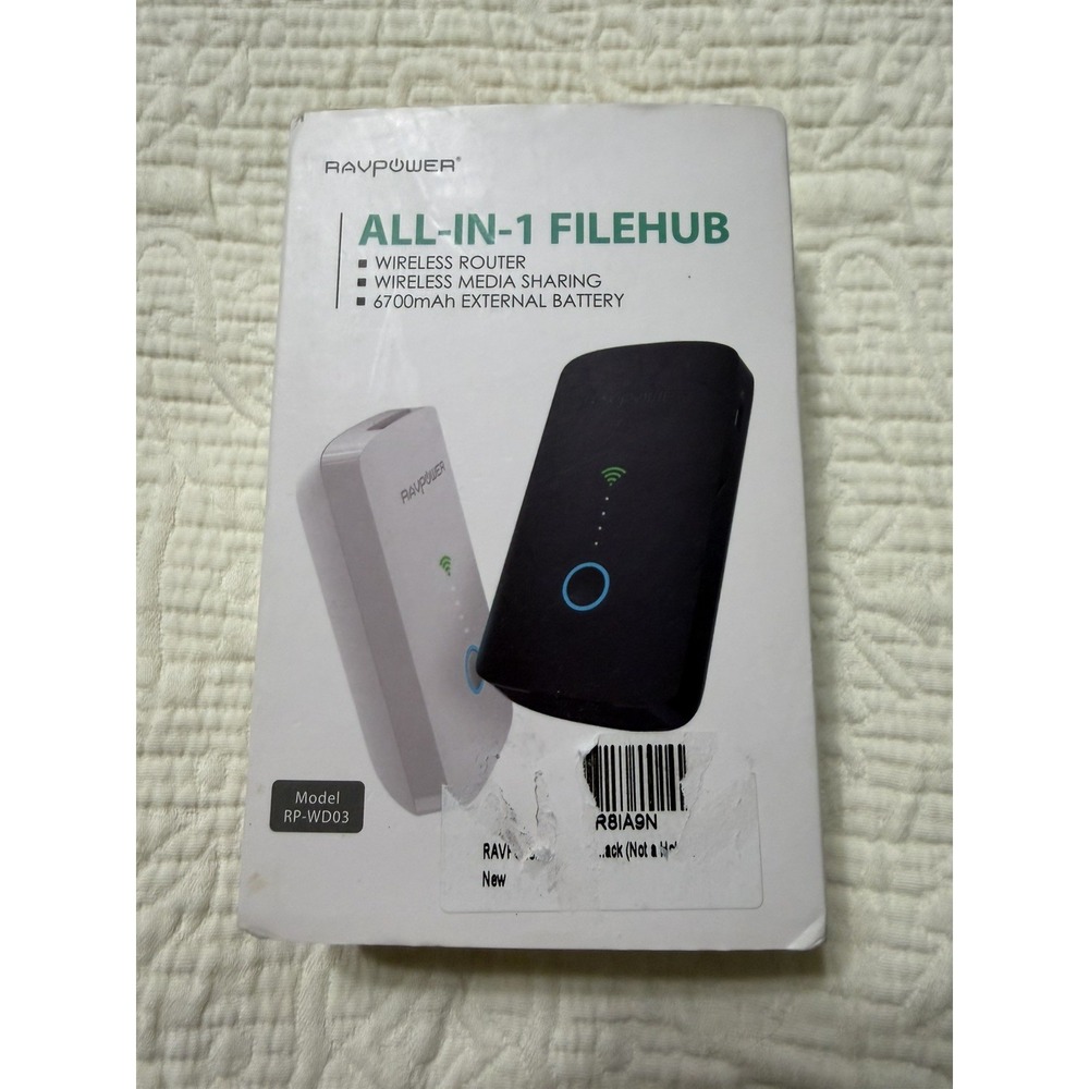 RAVPower RP-WD03 FileHub All-In-1 Wireless Router Media Sharing Power Bank Black